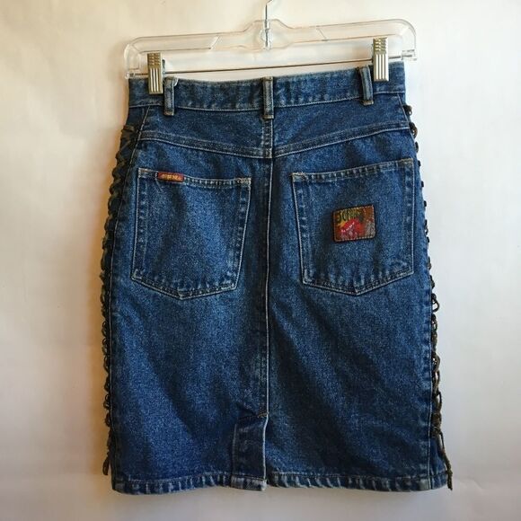 VINTAGE JORDACHE JEAN SKIRT WITH LEATHER LACING - Picture 7 of 8